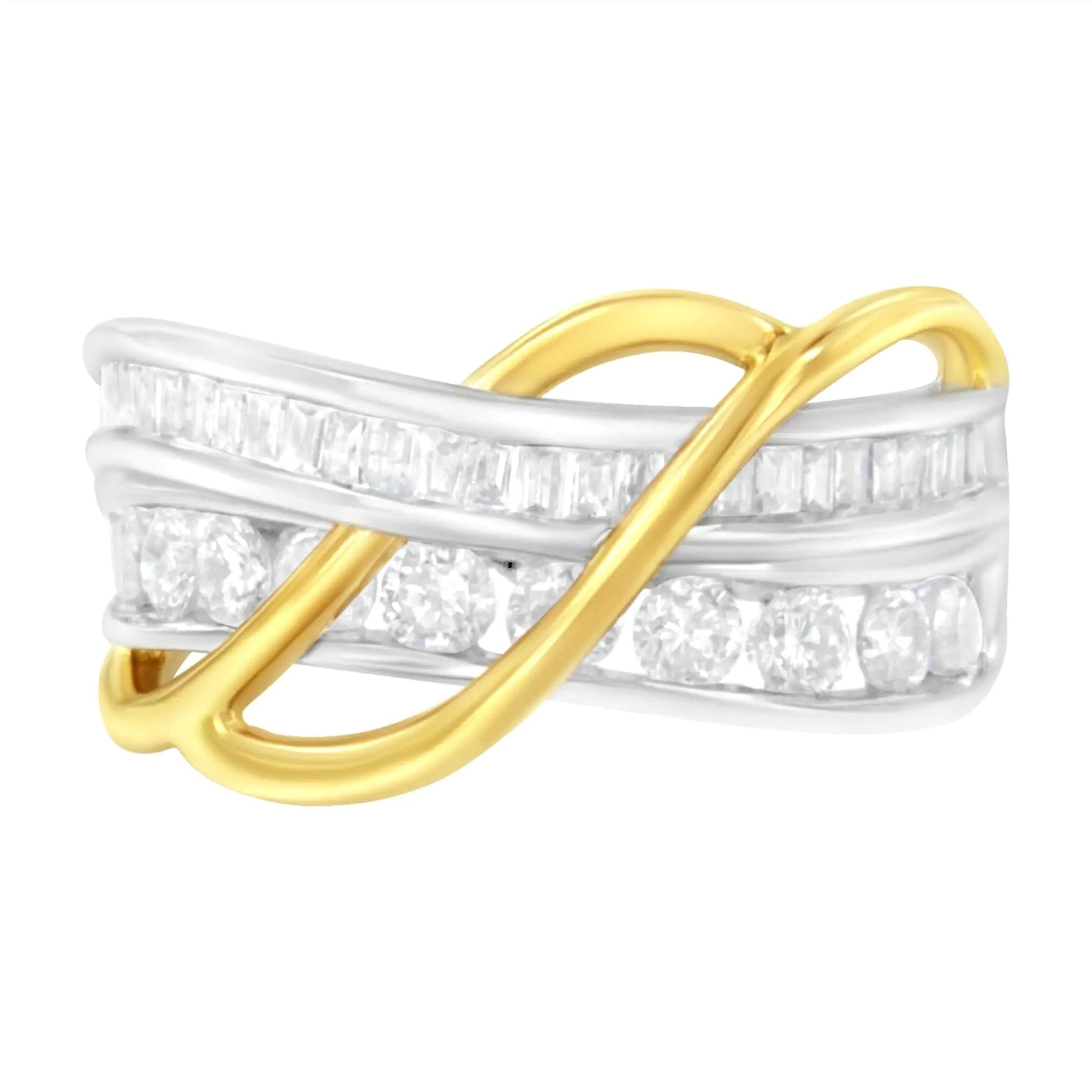 10K White and Yellow Gold 1 1/10 cttw Channel - Set Diamond Bypass Band Ring (J Color, I3 Clarity) – - Jaazi Intl