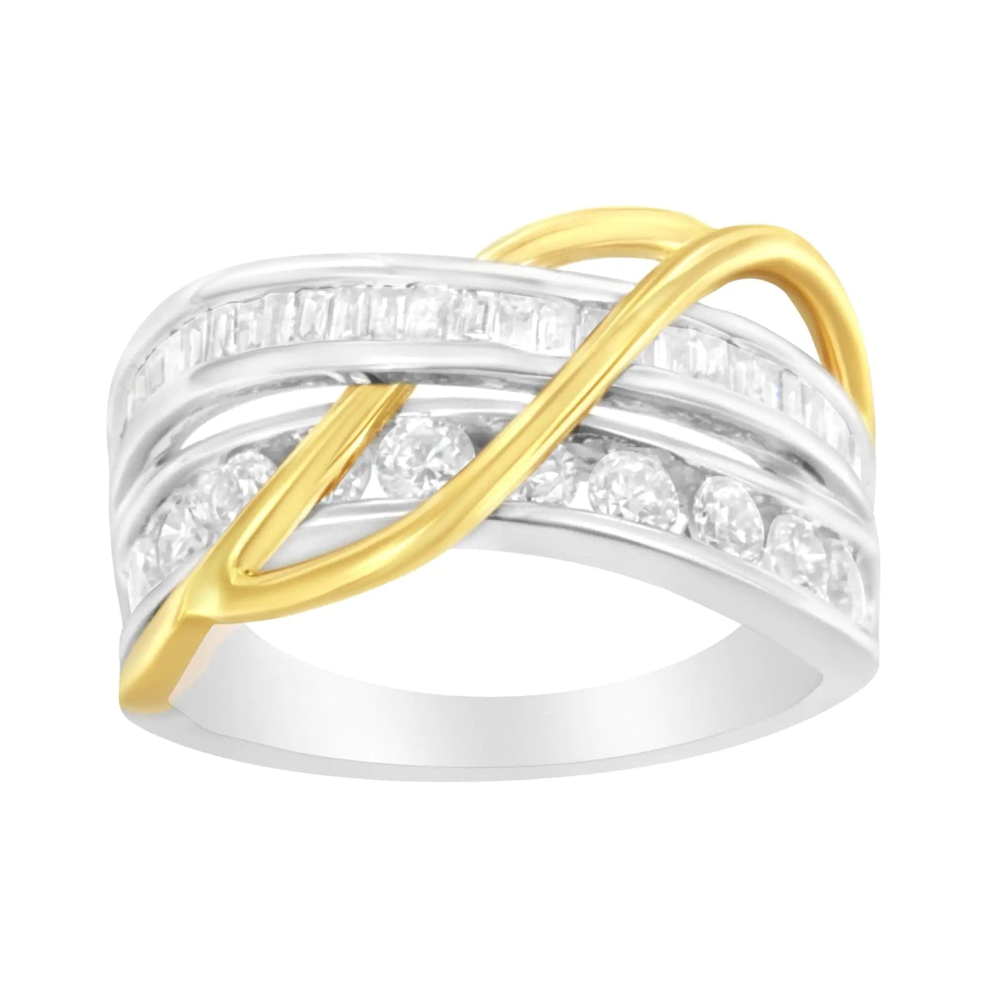 10K White and Yellow Gold 1 1/10 cttw Channel - Set Diamond Bypass Band Ring (J Color, I3 Clarity) – - Jaazi Intl