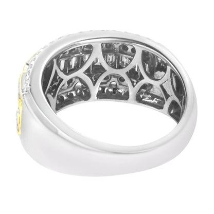 10K White and Yellow Gold 1.00 Cttw Baguette and Round cut Diamond Art Deco Multi - Row Ring Band (I - J Color, I1 - I2 Clarity) - Jaazi Intl