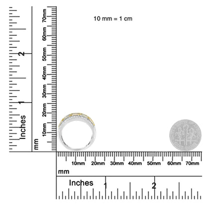 10K White and Yellow Gold 1.00 Cttw Baguette and Round cut Diamond Art Deco Multi - Row Ring Band (I - J Color, I1 - I2 Clarity) - Jaazi Intl