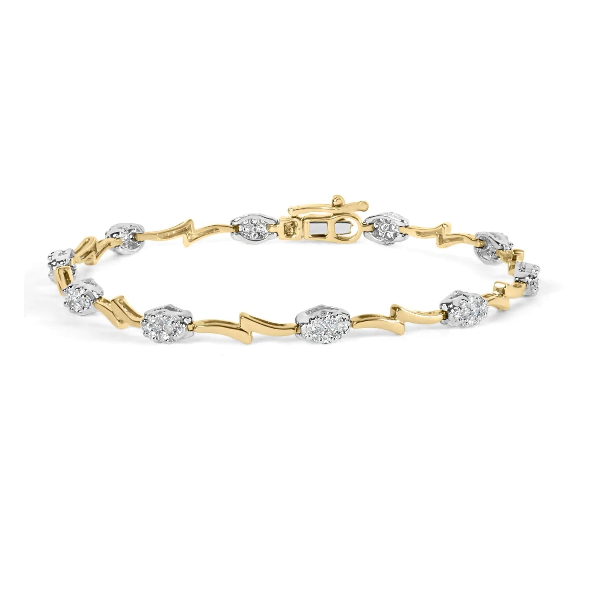 10K White and Yellow Gold 1.00 Cttw Diamond Oval Shaped Cluster Link Bracelet (I - J Color, SI2 - I1 Clarity) - 7" Inches - Jaazi Intl