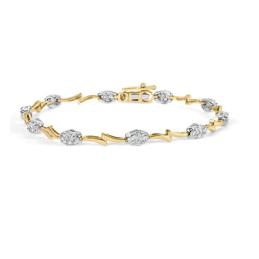 10K White and Yellow Gold 1.00 Cttw Diamond Oval Shaped Cluster Link Bracelet (I - J Color, SI2 - I1 Clarity) - 7" Inches - Jaazi Intl