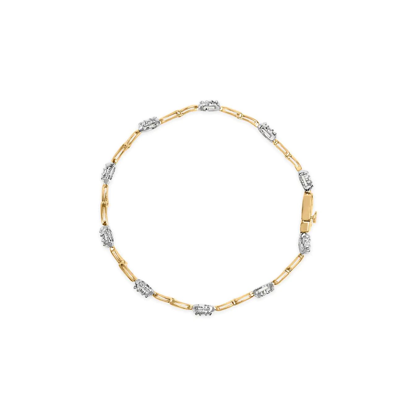 10K White and Yellow Gold 1.00 Cttw Diamond Oval Shaped Cluster Link Bracelet (I - J Color, SI2 - I1 Clarity) - 7" Inches - Jaazi Intl