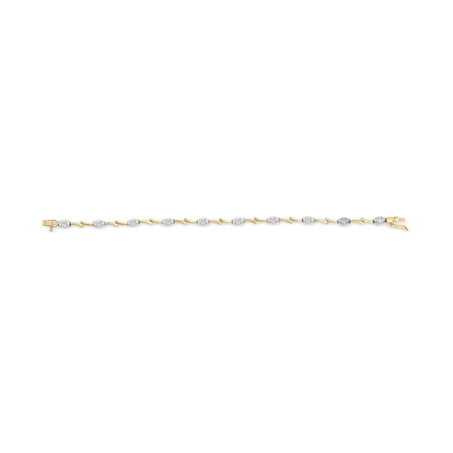 10K White and Yellow Gold 1.00 Cttw Diamond Oval Shaped Cluster Link Bracelet (I - J Color, SI2 - I1 Clarity) - 7" Inches - Jaazi Intl