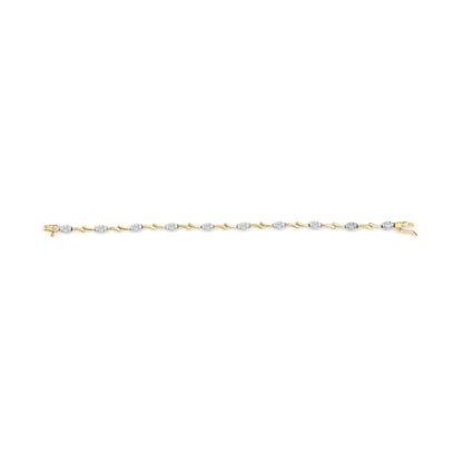 10K White and Yellow Gold 1.00 Cttw Diamond Oval Shaped Cluster Link Bracelet (I - J Color, SI2 - I1 Clarity) - 7" Inches - Jaazi Intl