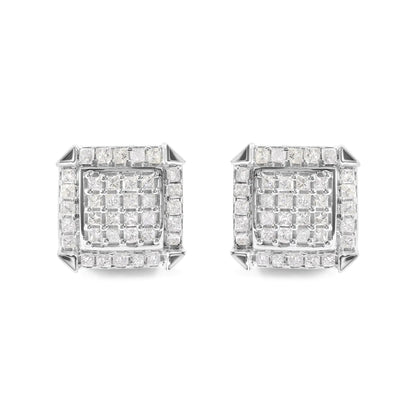 10K White Gold 1 1/10 Cttw Princess Diamond Composite and Halo Stud Earrings (I - J Color, I1 - I2 Clarity) - Jaazi Intl