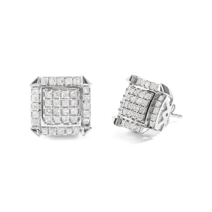 10K White Gold 1 1/10 Cttw Princess Diamond Composite and Halo Stud Earrings (I - J Color, I1 - I2 Clarity) - Jaazi Intl