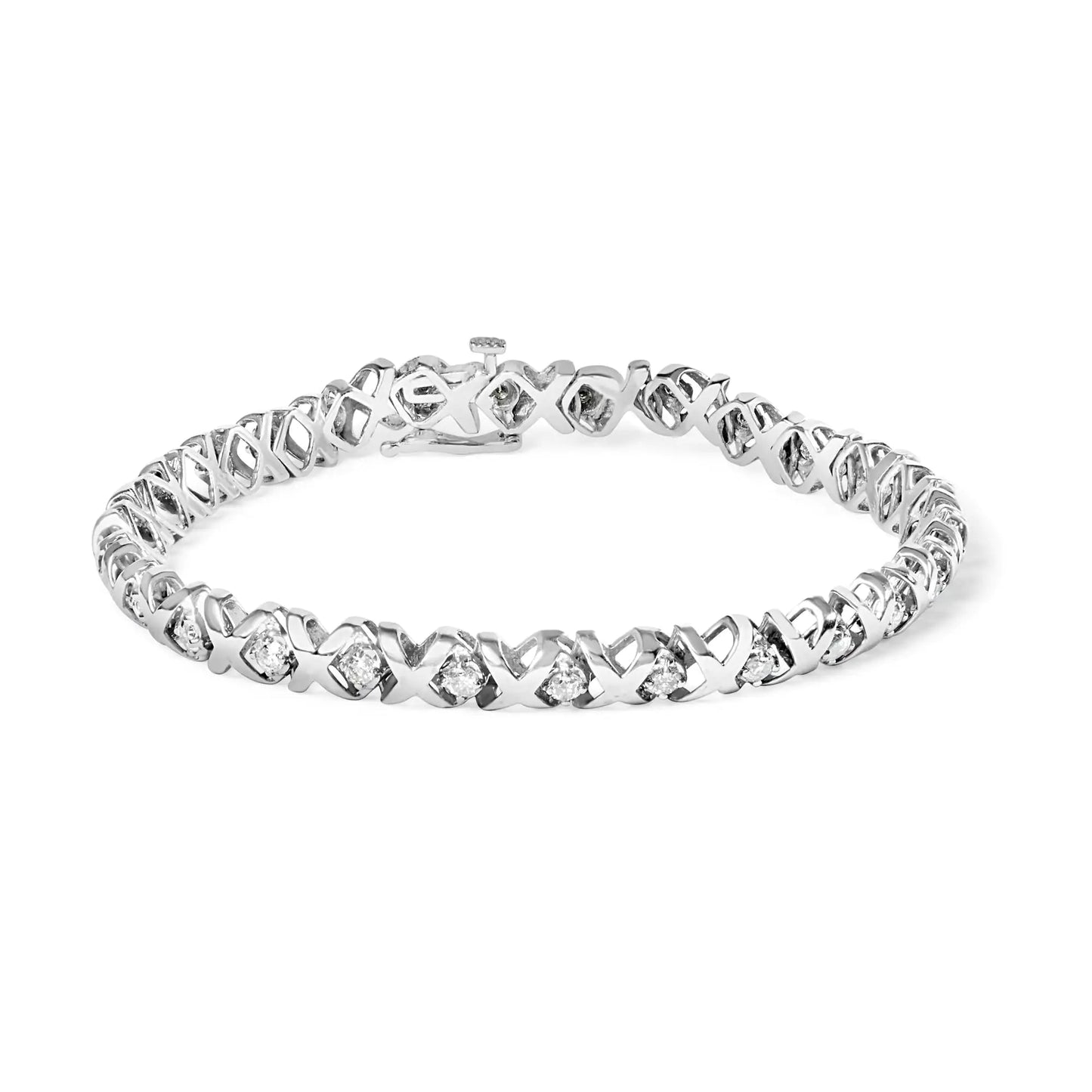 10K White Gold 1 1/2 Cttw Diamond Alternating Diamond and X - Link 7.5" Tennis Bracelet (H - I Color, I2 - I3 Clarity) - Jaazi Intl