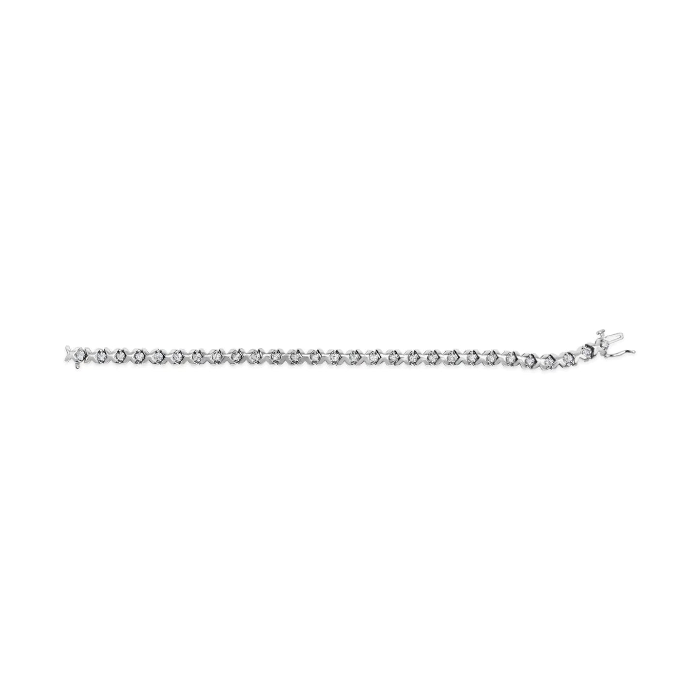 10K White Gold 1 1/2 Cttw Diamond Alternating Diamond and X - Link 7.5" Tennis Bracelet (H - I Color, I2 - I3 Clarity) - Jaazi Intl