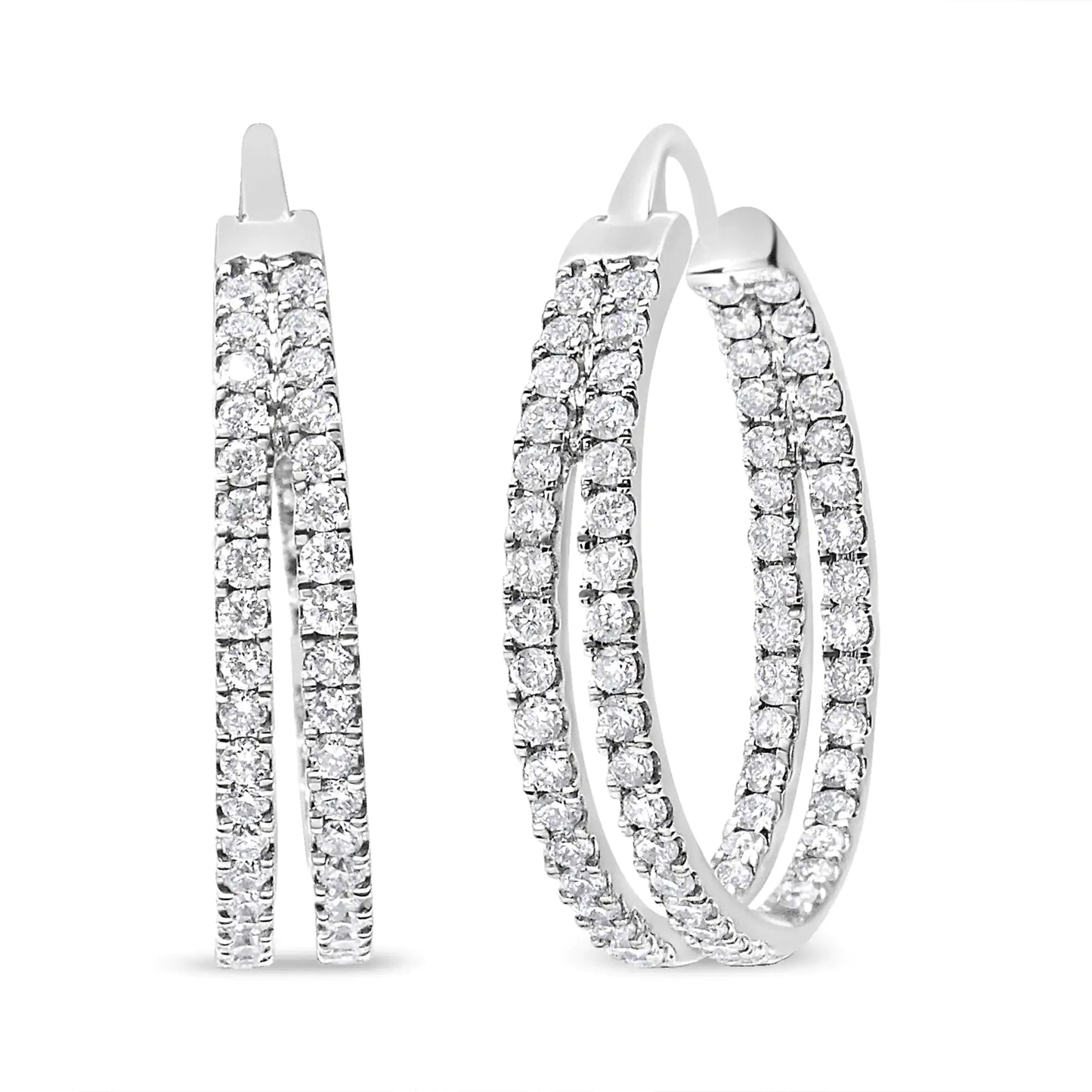 10K White Gold 1 1/2 Cttw Lab Grown Diamond Inside Out Double Row Split Criss Cross 3/4" Inch Hoop Earrings (G - H Color, SI1 - SI2 Clarity) - Jaazi Intl