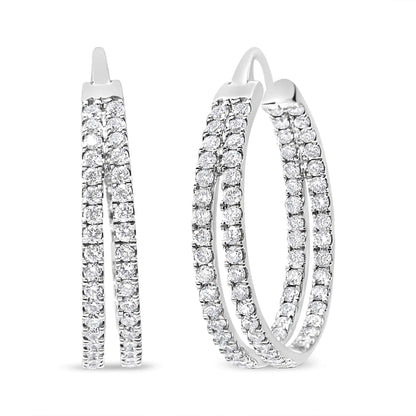 10K White Gold 1 1/2 Cttw Lab Grown Diamond Inside Out Double Row Split Criss Cross 3/4" Inch Hoop Earrings (G - H Color, SI1 - SI2 Clarity) - Jaazi Intl