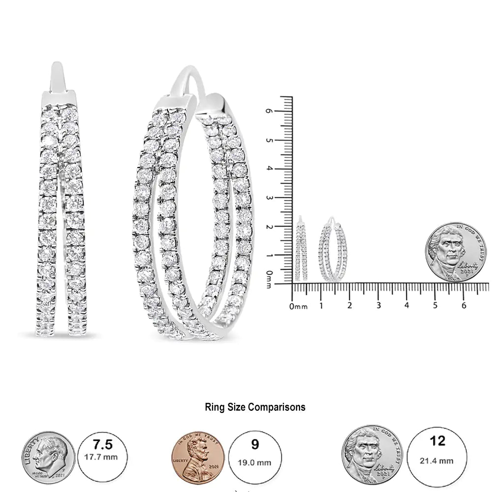 10K White Gold 1 1/2 Cttw Lab Grown Diamond Inside Out Double Row Split Criss Cross 3/4" Inch Hoop Earrings (G - H Color, SI1 - SI2 Clarity) - Jaazi Intl