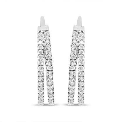 10K White Gold 1 1/2 Cttw Lab Grown Diamond Inside Out Double Row Split Criss Cross 3/4" Inch Hoop Earrings (G - H Color, SI1 - SI2 Clarity) - Jaazi Intl