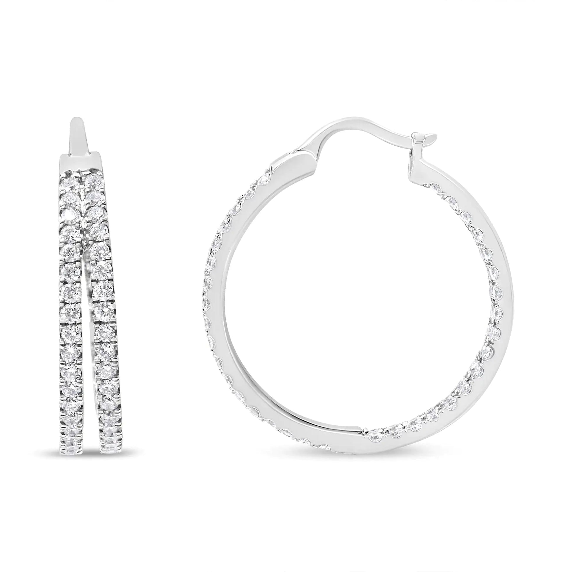 10K White Gold 1 1/2 Cttw Lab Grown Diamond Inside Out Double Row Split Criss Cross 3/4" Inch Hoop Earrings (G - H Color, SI1 - SI2 Clarity) - Jaazi Intl