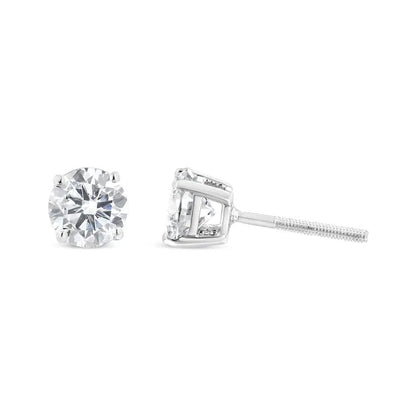 10K White Gold 1 - 1/2 Cttw Round Brilliant - Cut Diamond Classic 4 - Prong Stud Earrings with Screw Backs (I - J Color, SI1 - SI2 Clarity) - Jaazi Intl