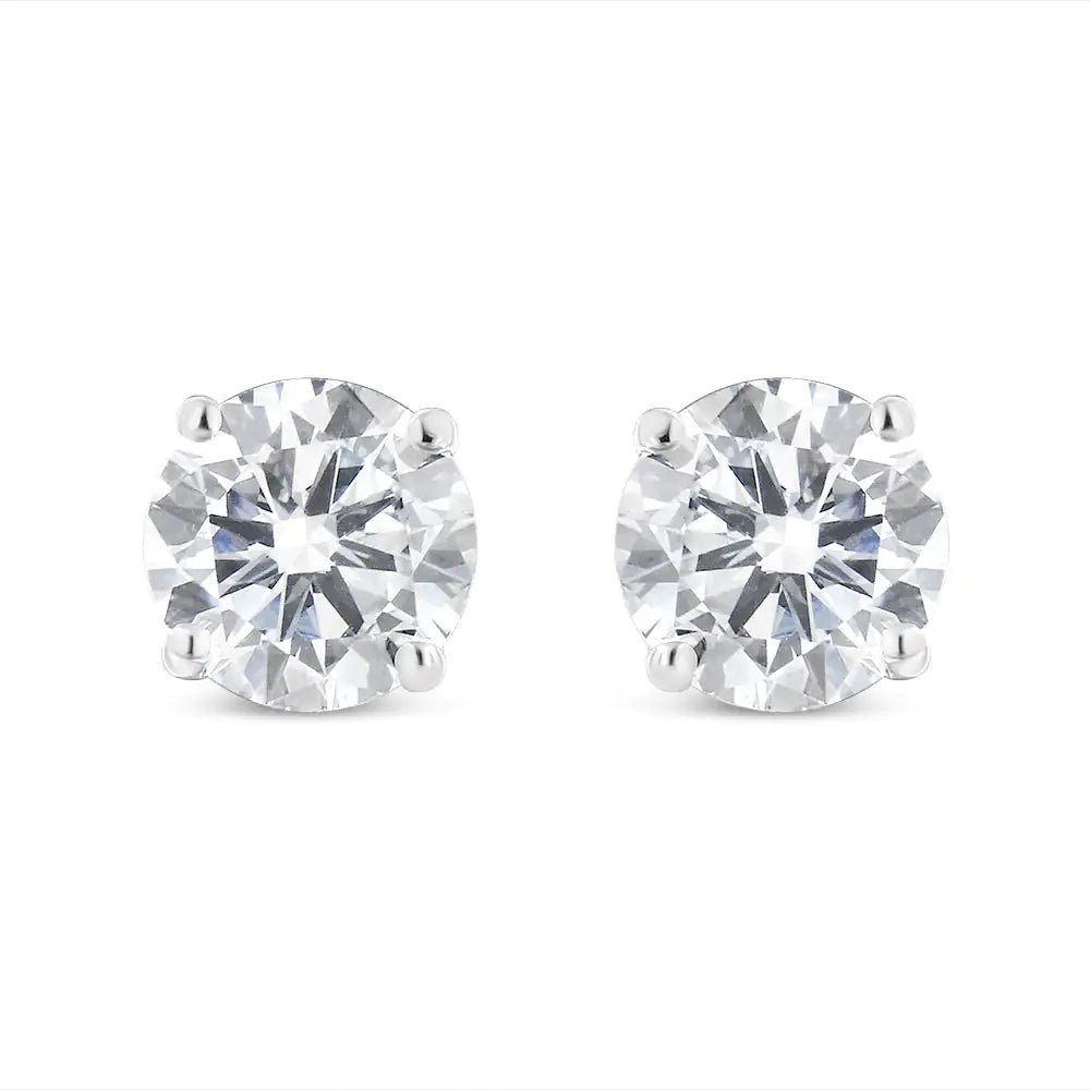 10K White Gold 1 - 1/2 Cttw Round Brilliant - Cut Diamond Classic 4 - Prong Stud Earrings with Screw Backs (I - J Color, SI1 - SI2 Clarity) - Jaazi Intl