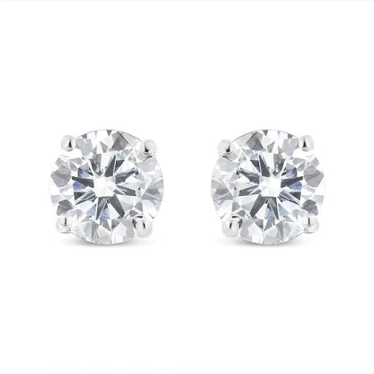 10K White Gold 1 - 1/2 Cttw Round Brilliant - Cut Diamond Classic 4 - Prong Stud Earrings with Screw Backs (I - J Color, SI1 - SI2 Clarity) - Jaazi Intl