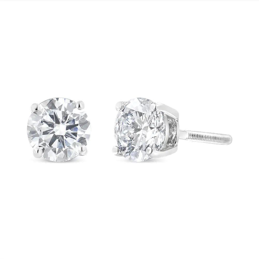 10K White Gold 1 - 1/2 Cttw Round Brilliant - Cut Diamond Classic 4 - Prong Stud Earrings with Screw Backs (I - J Color, SI1 - SI2 Clarity) - Jaazi Intl