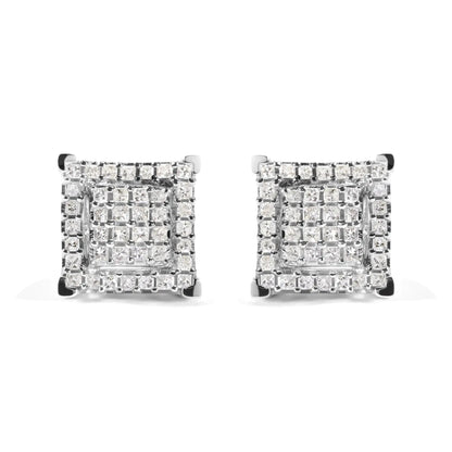 10K White Gold 1 1/4 Cttw Princess Diamond Composite Double Square and Halo Stud Earrings (I - J Color, I1 - I2 Clarity) - Jaazi International