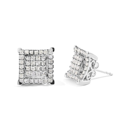 10K White Gold 1 1/4 Cttw Princess Diamond Composite Double Square and Halo Stud Earrings (I - J Color, I1 - I2 Clarity) - Jaazi International