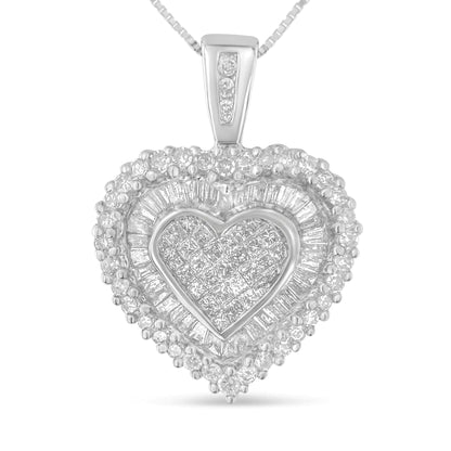 10K White Gold 1 cttw Multi Cut 1 cttw Diamond Heart Pendant Necklace (H - I, I1 - I2) - Jaazi Intl