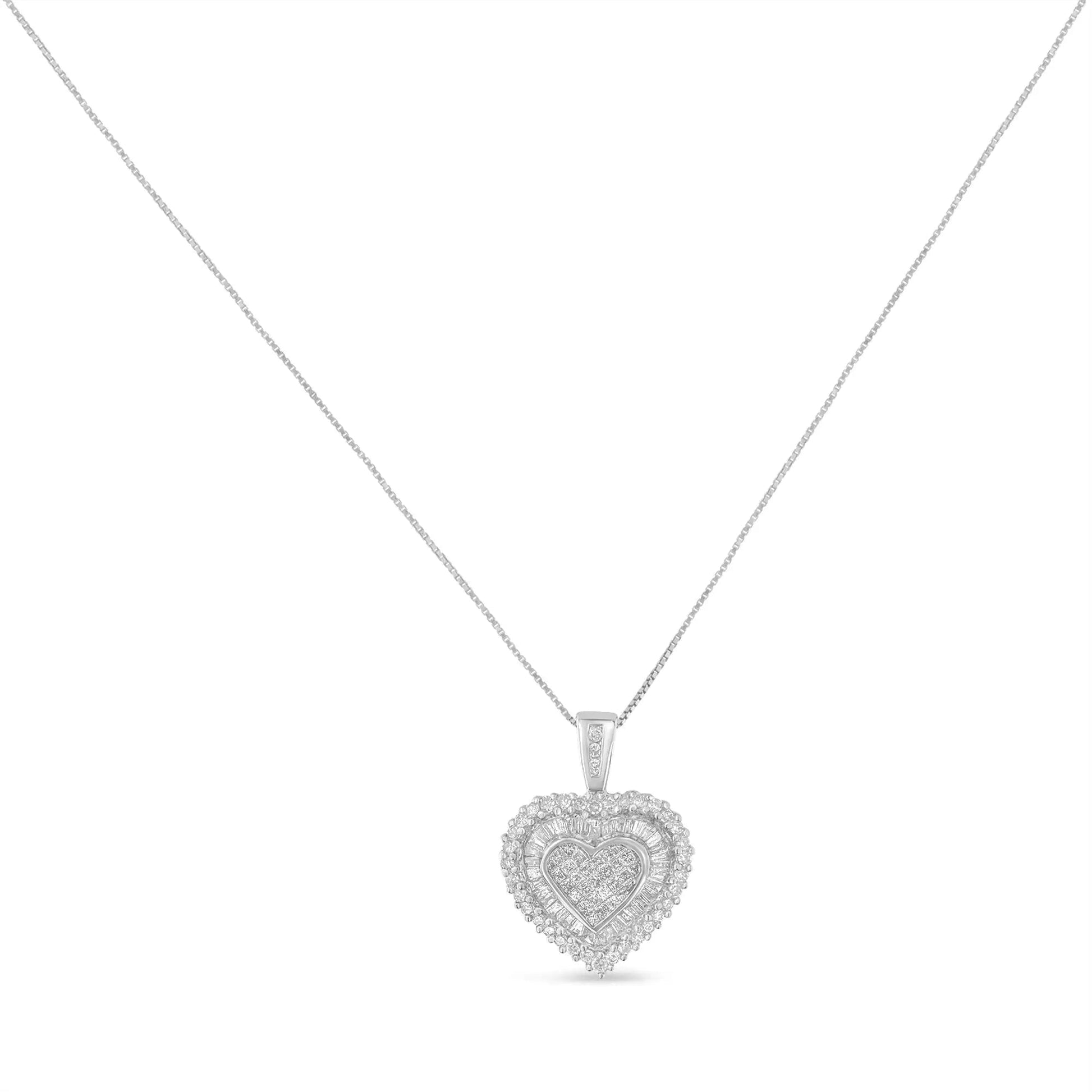 10K White Gold 1 cttw Multi Cut 1 cttw Diamond Heart Pendant Necklace (H - I, I1 - I2) - Jaazi Intl