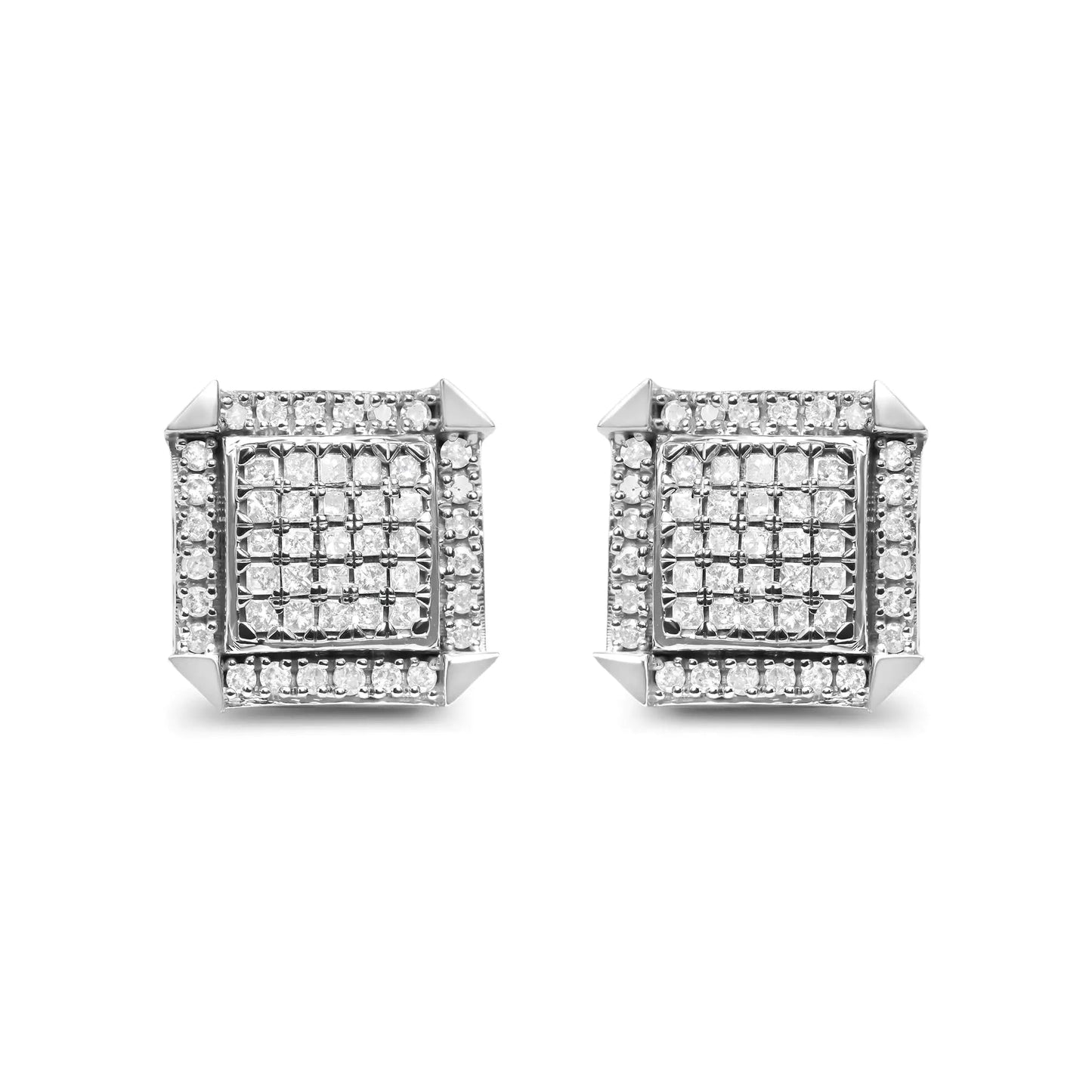 10K White Gold 1.0 Cttw Diamond Composite with Halo Stud Earrings (H - I Color, I1 - I2 Clarity) - Jaazi Intl