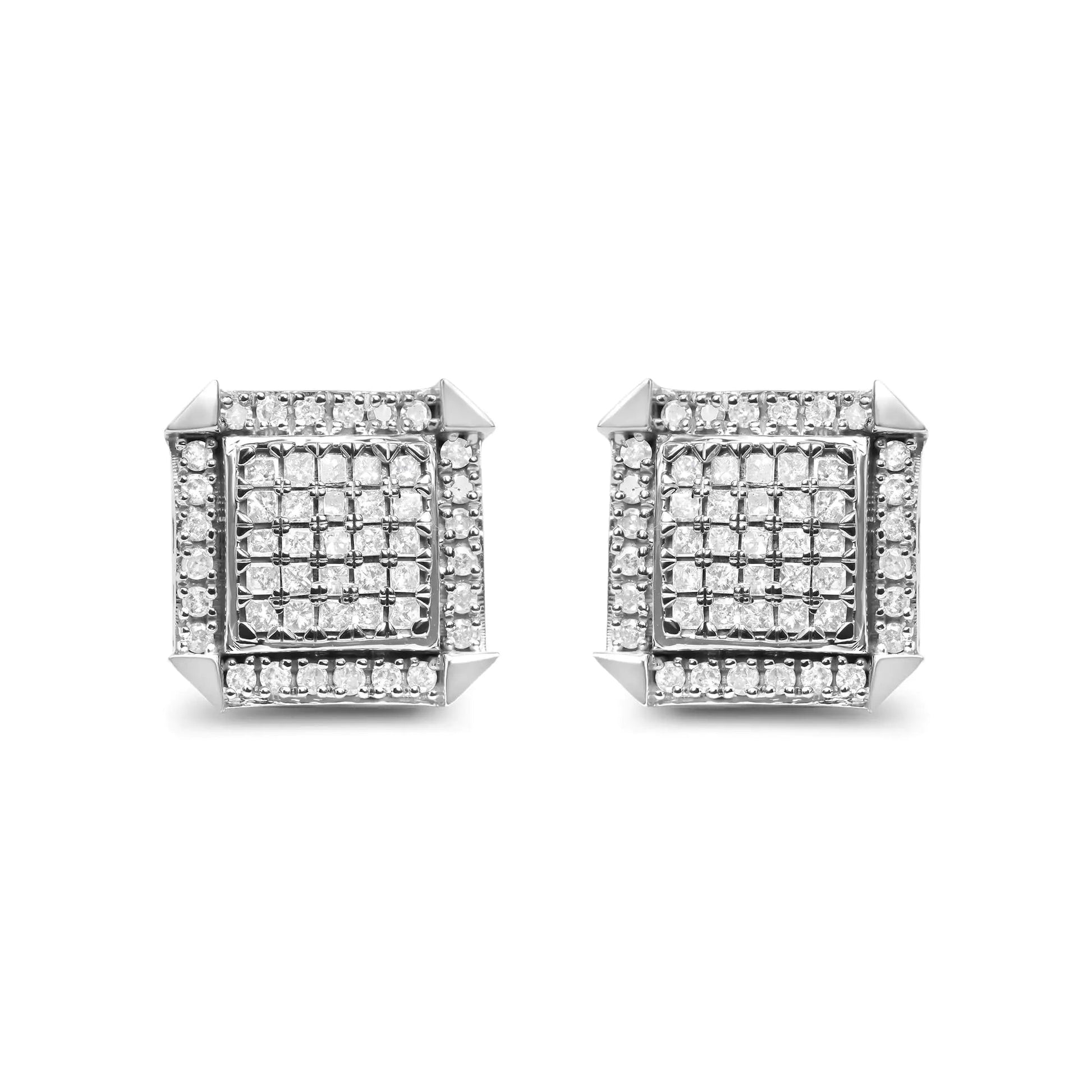 10K White Gold 1.0 Cttw Diamond Composite with Halo Stud Earrings (H - I Color, I1 - I2 Clarity) - Jaazi Intl