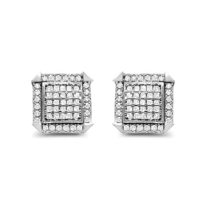 10K White Gold 1.0 Cttw Diamond Composite with Halo Stud Earrings (H - I Color, I1 - I2 Clarity) - Jaazi Intl