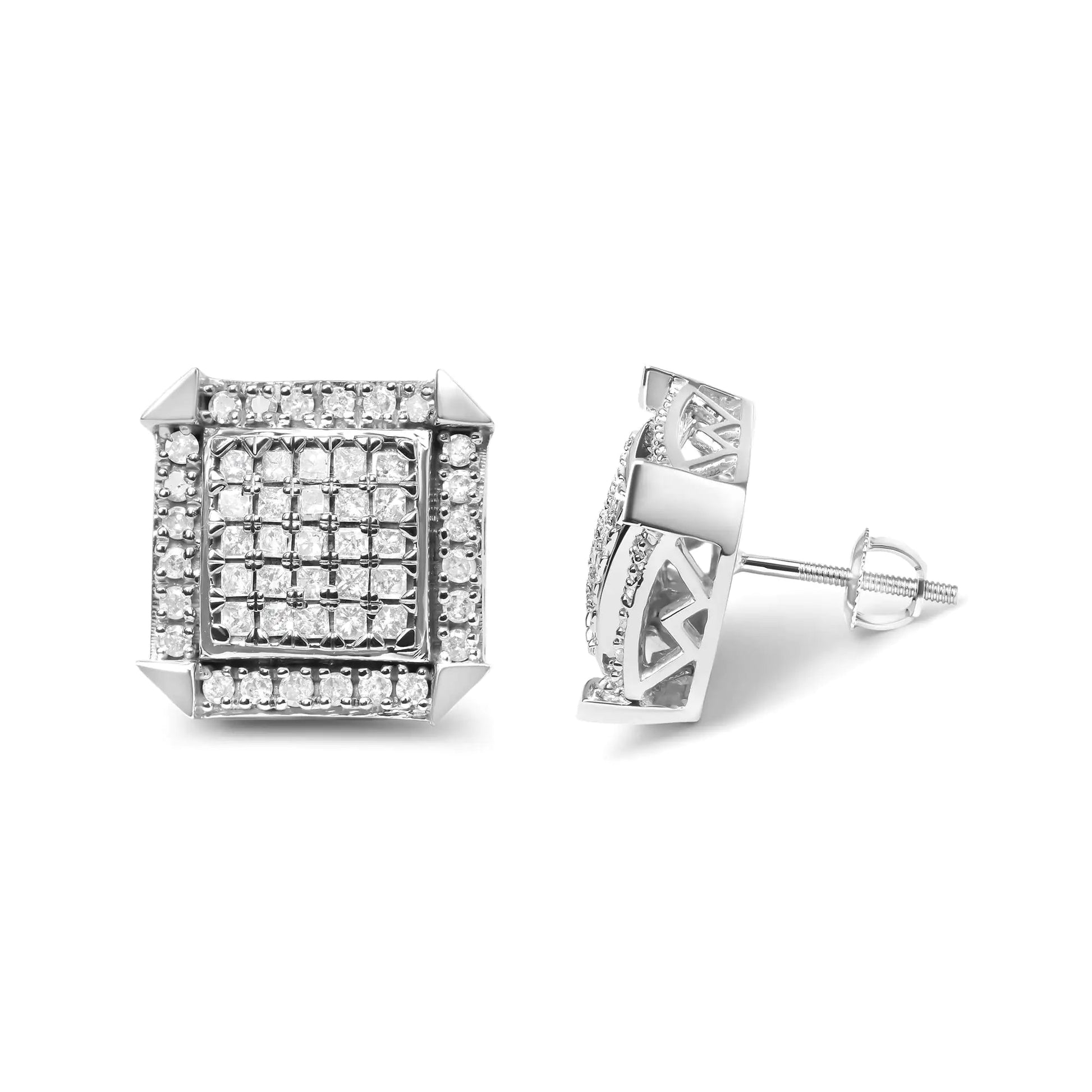 10K White Gold 1.0 Cttw Diamond Composite with Halo Stud Earrings (H - I Color, I1 - I2 Clarity) - Jaazi Intl