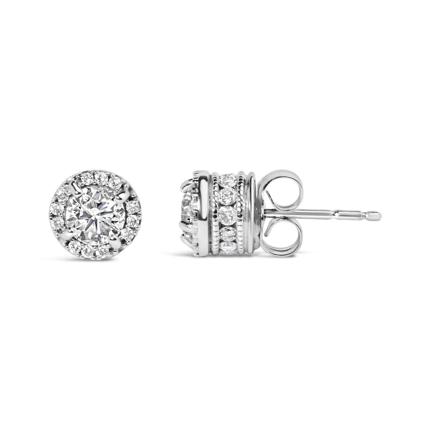 10K White Gold 1.00 Cttw Diamond Hidden Halo Stud Earring (H - I Color, I1 - I2 Clarity) - Jaazi Intl