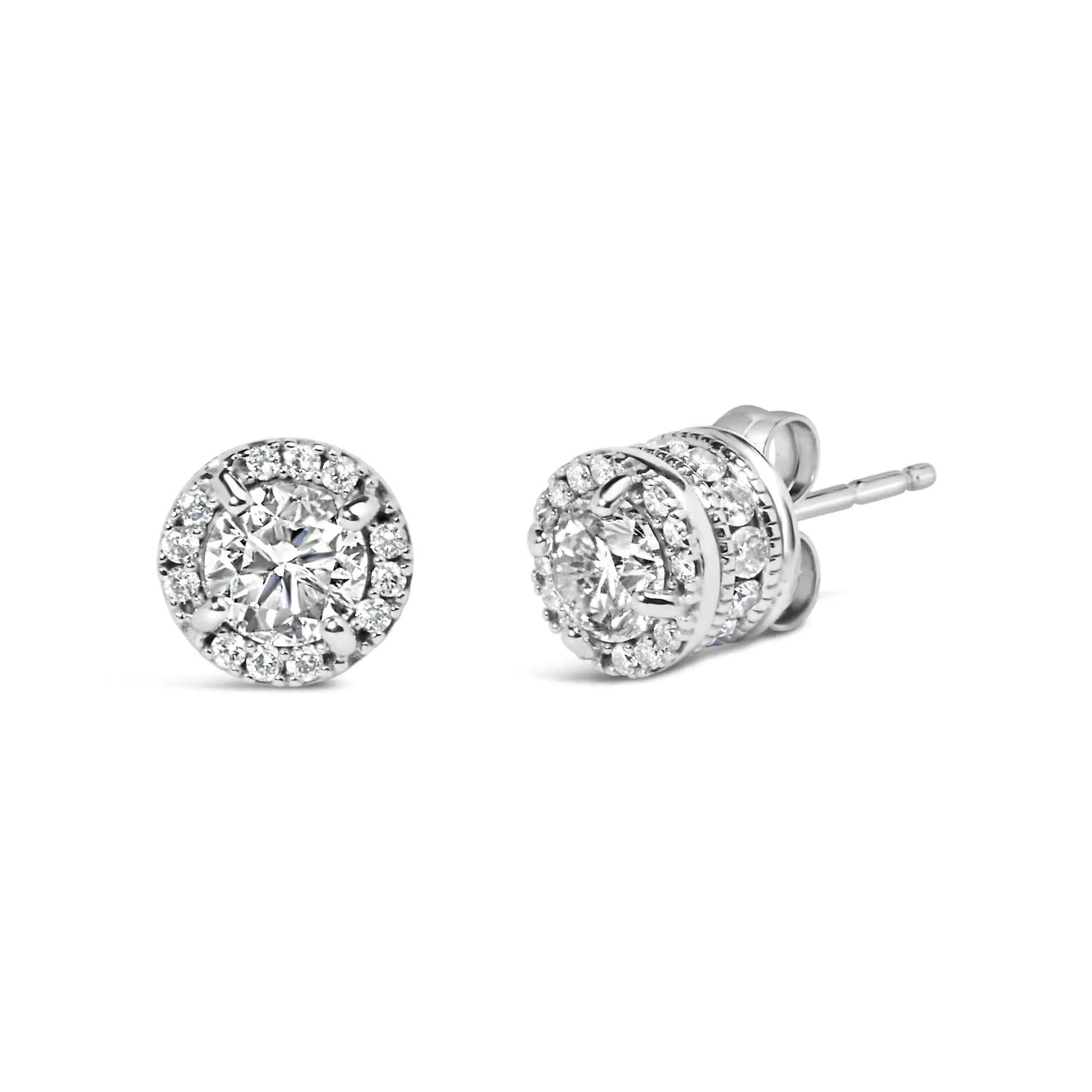 10K White Gold 1.00 Cttw Diamond Hidden Halo Stud Earring (H - I Color, I1 - I2 Clarity) - Jaazi Intl