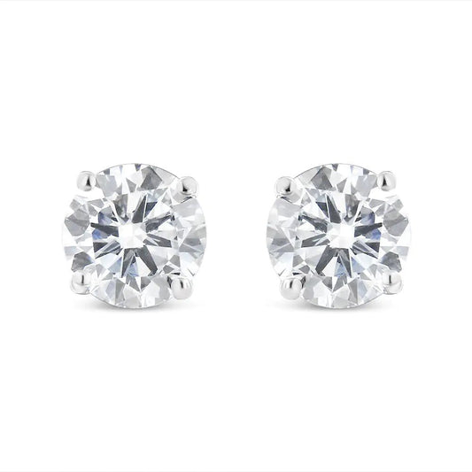 10K White Gold 1.00 Cttw Round Brilliant - Cut Diamond Classic 4 - Prong Stud Earrings with Screw Backs (H - I Color, I2 - I3 Clarity) - Jaazi Intl