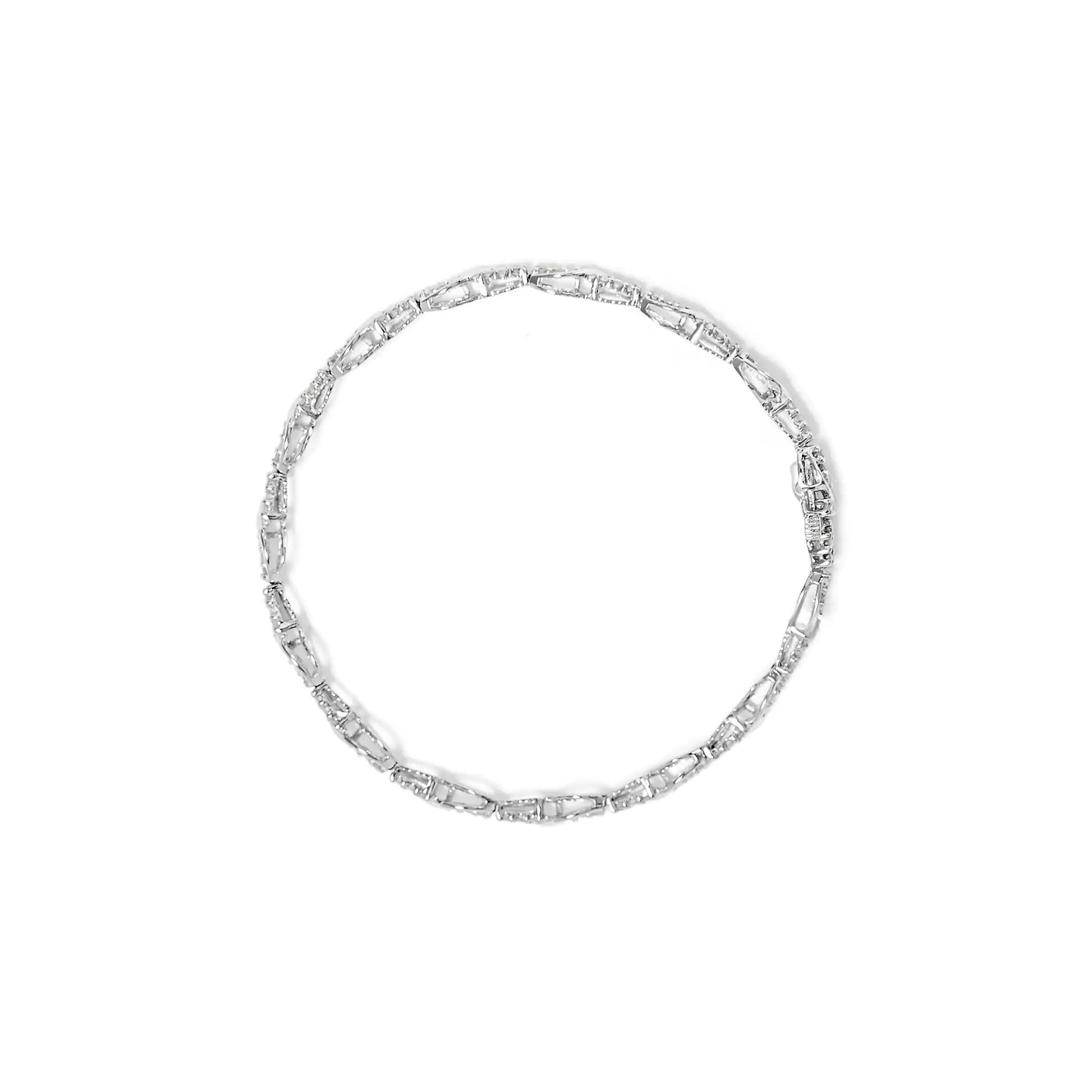 10K White Gold 1.00 Cttw Round - Cut Diamond Tennis Bracelet with Swirl Link (H - I Color, I3 Clarity) - 7" Inches - Jaazi International