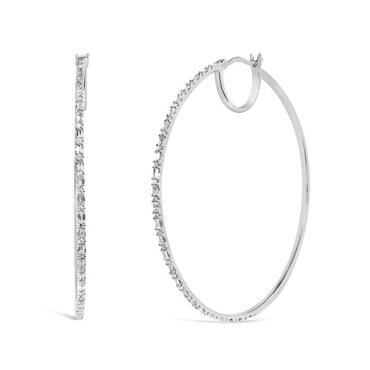 10K White Gold 1/2 Cttw Baguette and Round Alternating Diamond Hoop Earrings (I - J Color, I2 - I3 Clarity) - Jaazi Intl