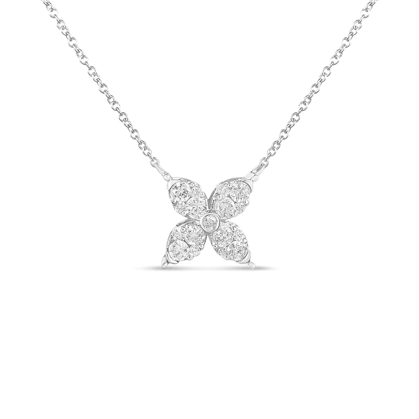 10K White Gold 1/2 Cttw Brilliant Round Diamond Marquise Shaped 4 Leaf Clover Adjustable 16 - 18" Inch Pendant Necklace (I - J Color, I1 - I2 Clarity) - Jaazi Intl