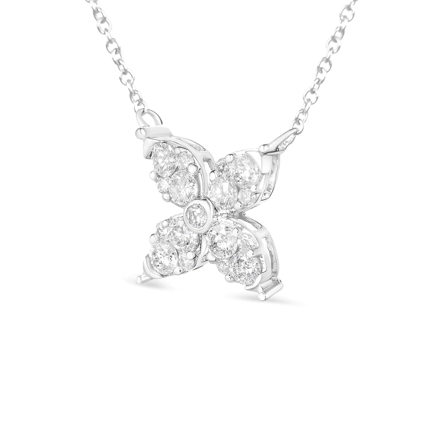 10K White Gold 1/2 Cttw Brilliant Round Diamond Marquise Shaped 4 Leaf Clover Adjustable 16 - 18" Inch Pendant Necklace (I - J Color, I1 - I2 Clarity) - Jaazi Intl