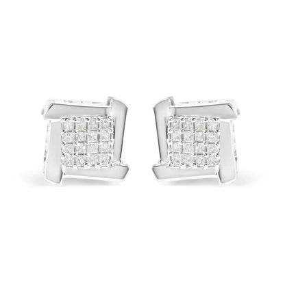 10K White Gold 1/2 Cttw Composite Princess Diamond Square and Swirl Stud Earrings (I - J Color, I1 - I2 Clarity) - Jaazi Intl