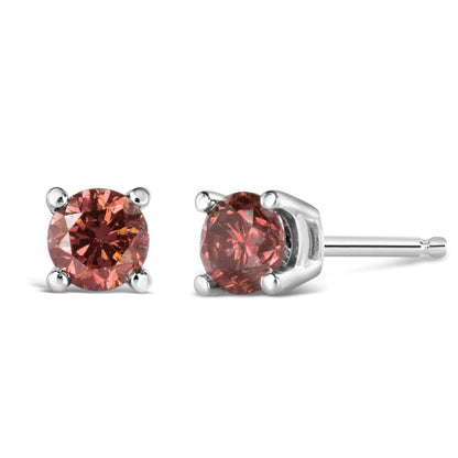 10K White Gold 1/2 Cttw Lab Created Round Brilliant Cut Pink Diamond Classic 4 - Prong Solitaire Stud Earrings (Fancy Pink Color, VVS2 - VS1 Clarity) - Jaazi Intl