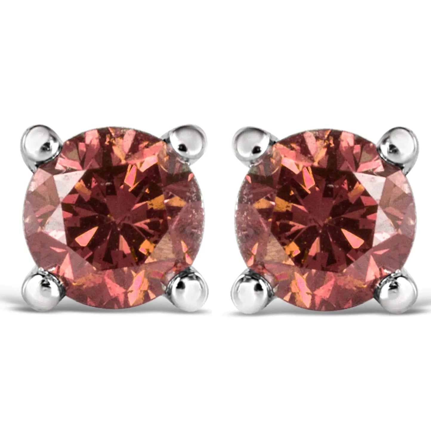 10K White Gold 1/2 Cttw Lab Created Round Brilliant Cut Pink Diamond Classic 4 - Prong Solitaire Stud Earrings (Fancy Pink Color, VVS2 - VS1 Clarity) - Jaazi Intl