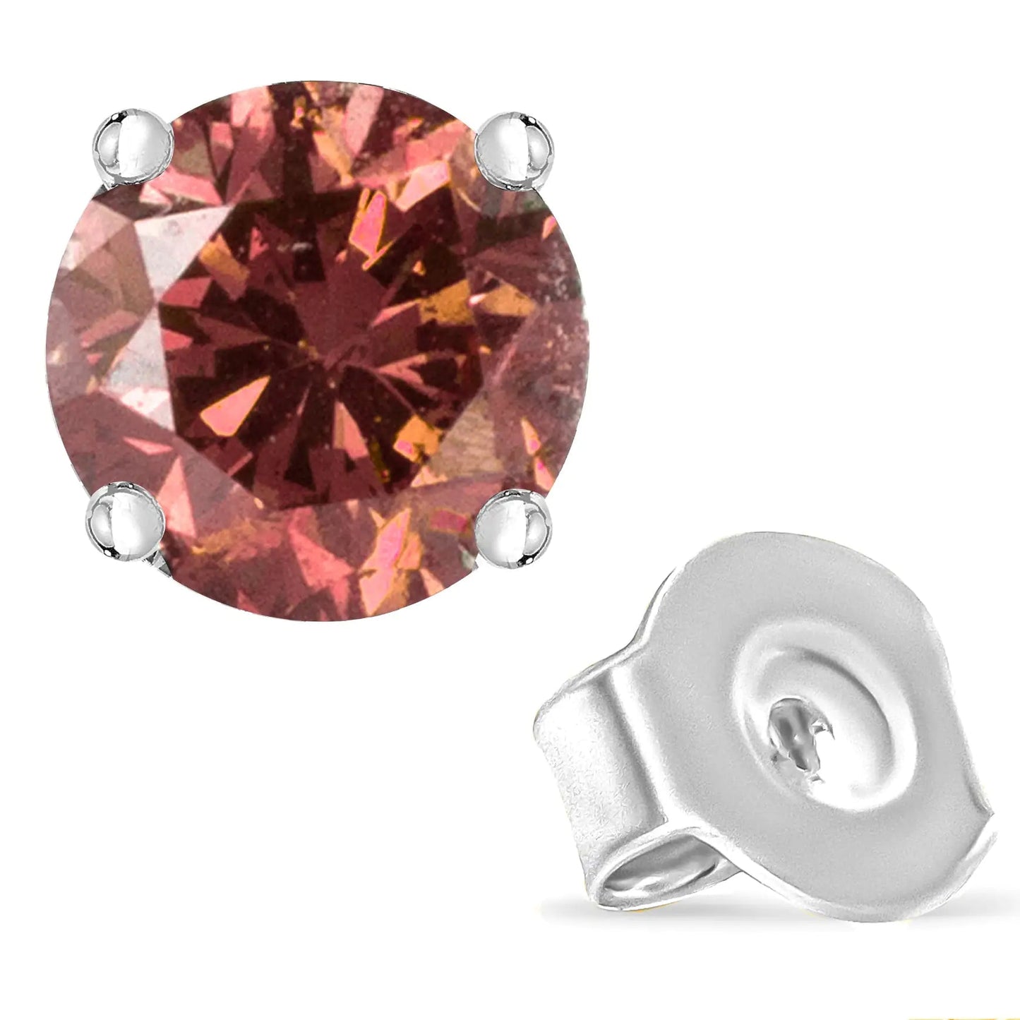 10K White Gold 1/2 Cttw Lab Created Round Brilliant Cut Pink Diamond Classic 4 - Prong Solitaire Stud Earrings (Fancy Pink Color, VVS2 - VS1 Clarity) - Jaazi Intl