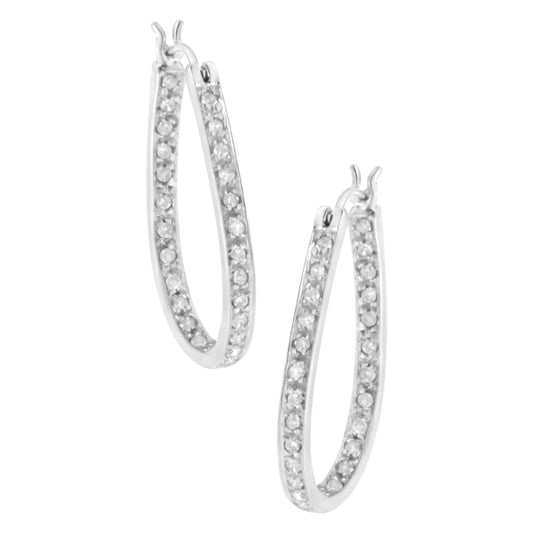 10K White Gold 1/2 Cttw Prong - Set Round - Cut Diamond Inside Out Hoop Earrings (I - J Color, I2 - I3 Clarity) - Jaazi Intl