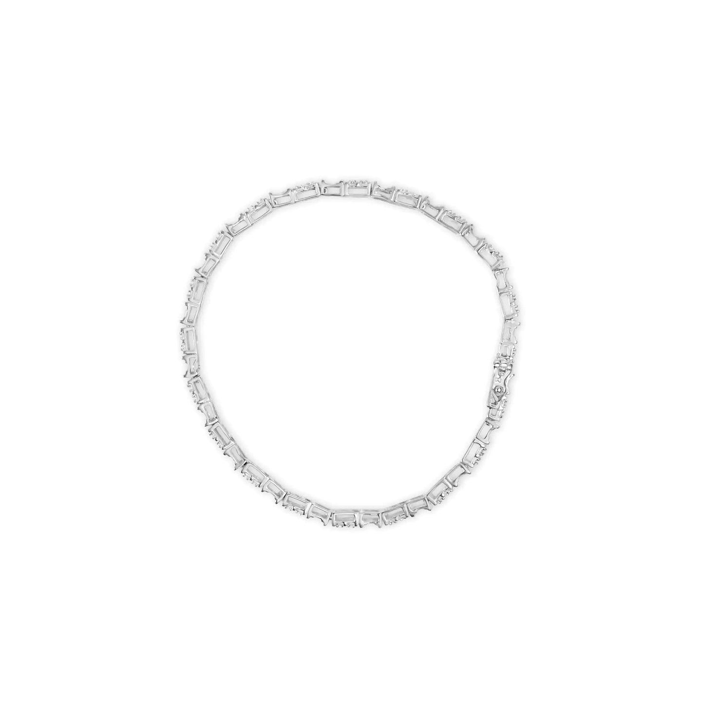 10K White Gold 1/2 Cttw Round and Channel Set Baguette Diamond Alternating Link 7" Bracelet (H - I Color, I2 - I3 Clarity) - Jaazi Intl