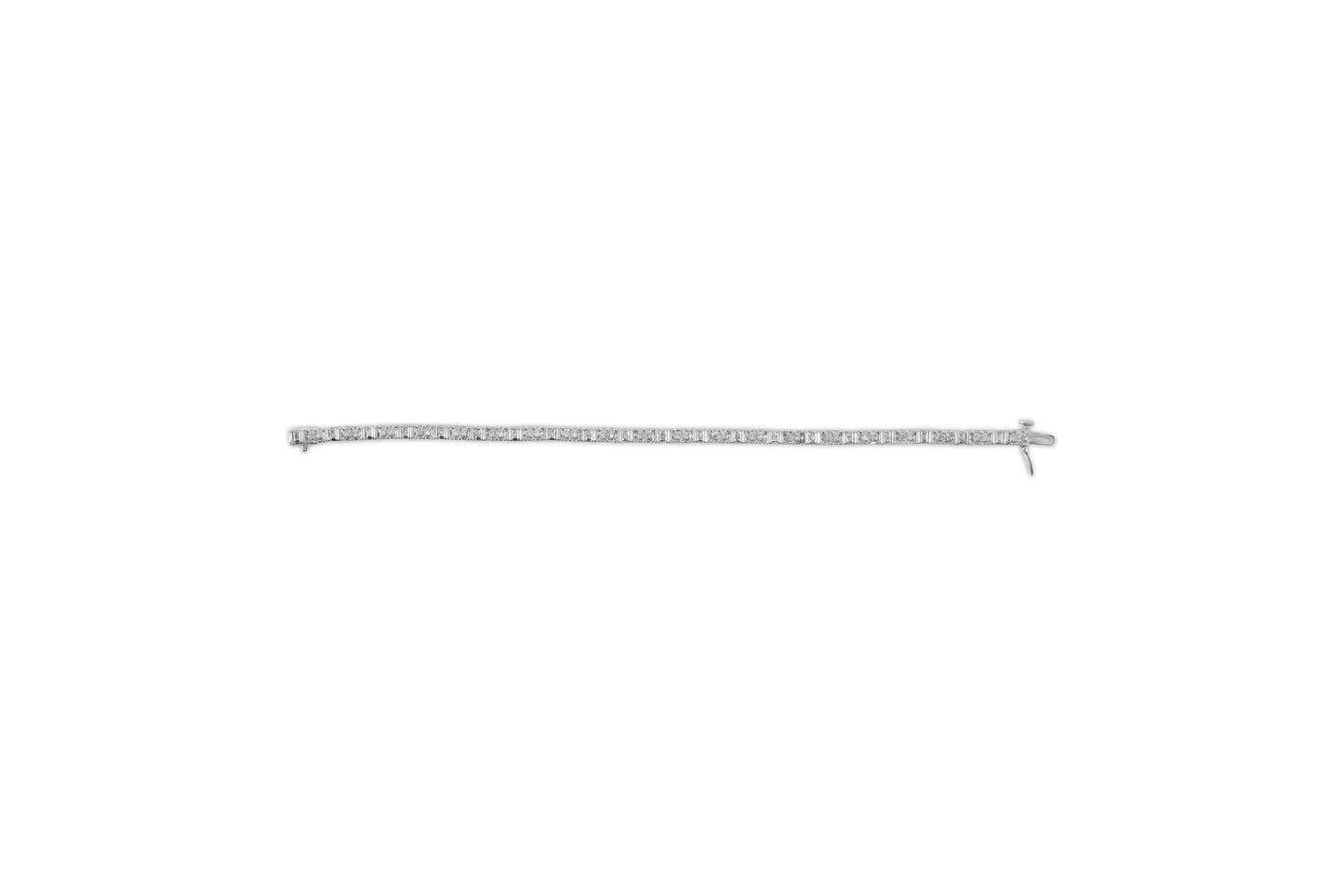 10K White Gold 1/2 Cttw Round and Channel Set Baguette Diamond Alternating Link 7" Bracelet (H - I Color, I2 - I3 Clarity) - Jaazi Intl