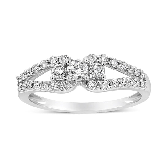 10K White Gold 1/2 Cttw Round Cut Diamond Three Stone Split Shank Band Ring (H - I Color, SI1 - SI2 Clarity) - Jaazi Intl