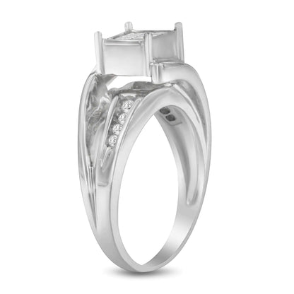 10K White Gold 1/3 Cttw Invisible Set Princess - cut Diamond Cluster Bypass Ring (H - I Color, SI1 - SI2 Clarity) - Jaazi Intl