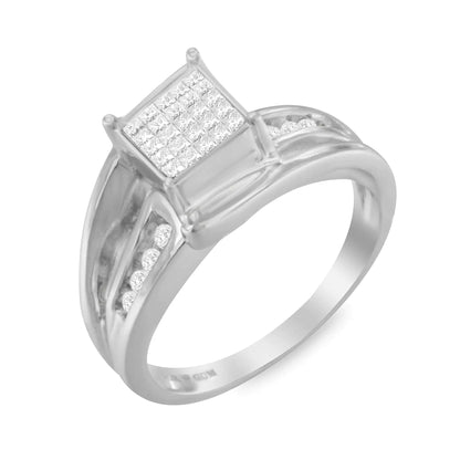 10K White Gold 1/3 Cttw Invisible Set Princess - cut Diamond Cluster Bypass Ring (H - I Color, SI1 - SI2 Clarity) - Jaazi Intl