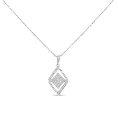 10k White Gold 1/3 Cttw Round and Princess - Cut Diamond Double Triangle 18" Pendant Necklace (H - I Color, SI1 - SI2 Clarity) - Jaazi Intl