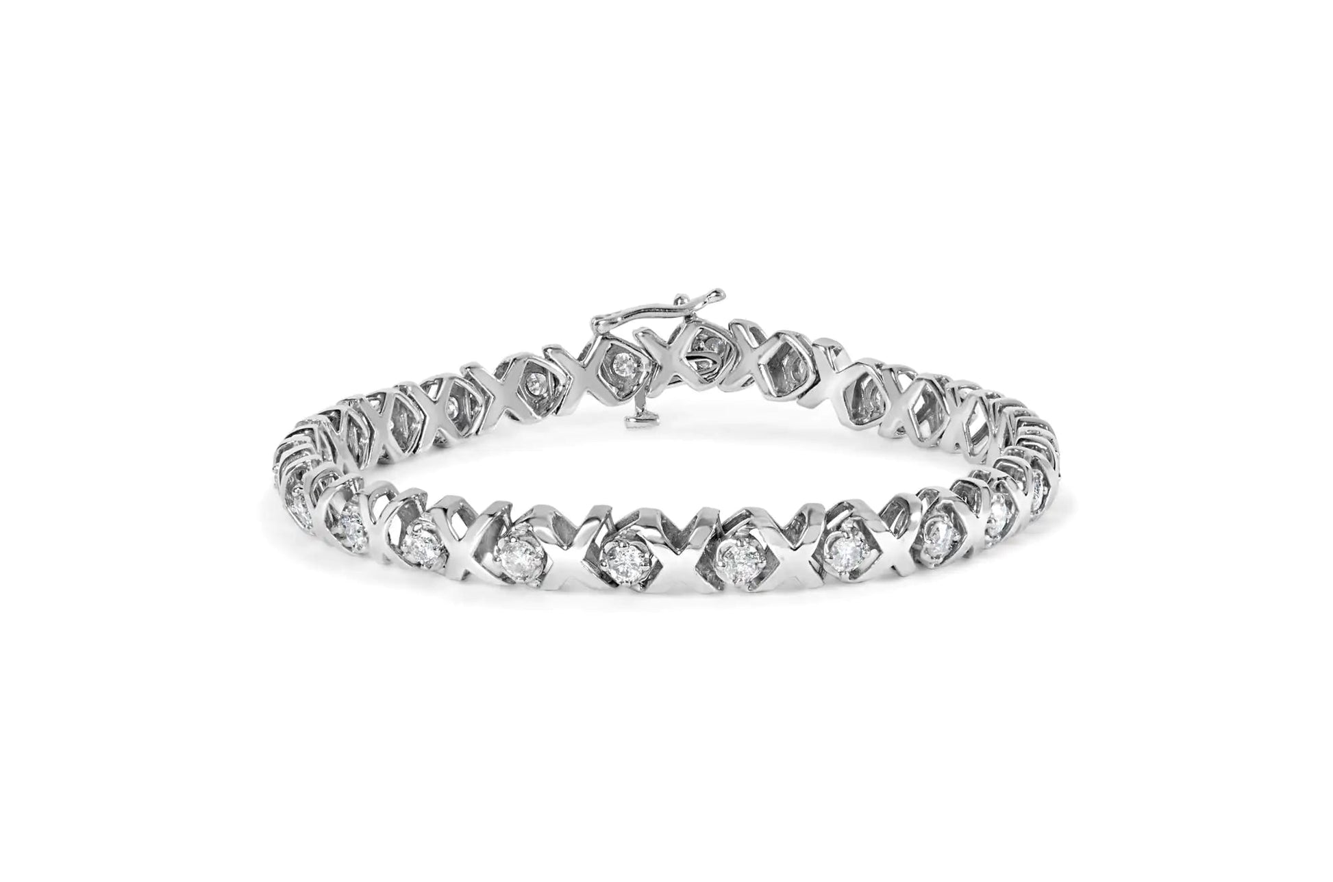 10k White Gold 2.00 Cttw Round - Cut Diamond "XOXO" Link 7" Bracelet (I - J Color, I2 - I3 Clarity) - Jaazi Intl