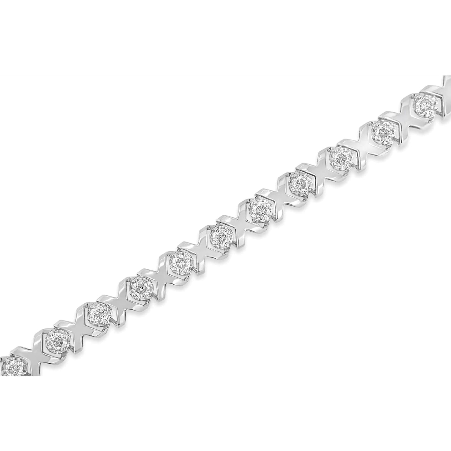 10k White Gold 2.00 Cttw Round - Cut Diamond "XOXO" Link 7" Bracelet (I - J Color, I2 - I3 Clarity) - Jaazi Intl